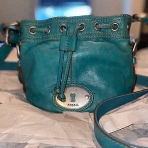 Fossil Teal Bucket Crossbody